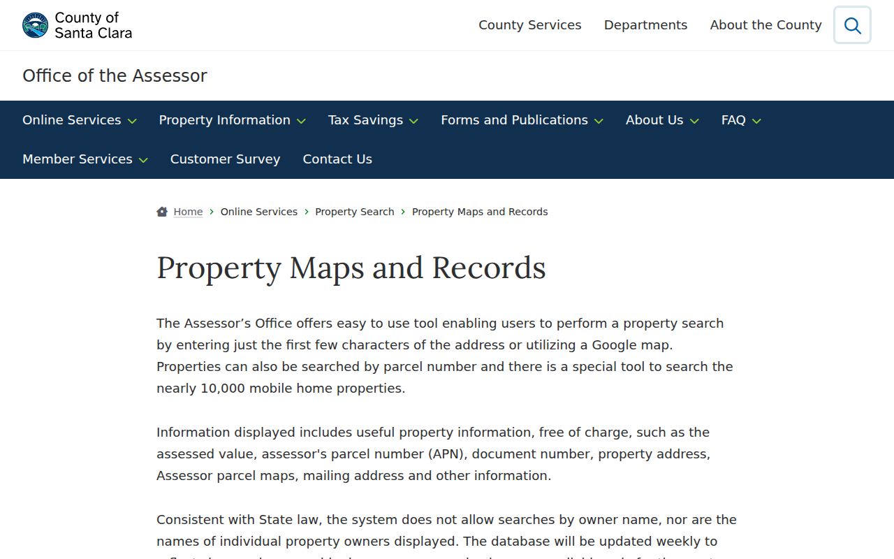 Santa Clara people search Assessor property record access