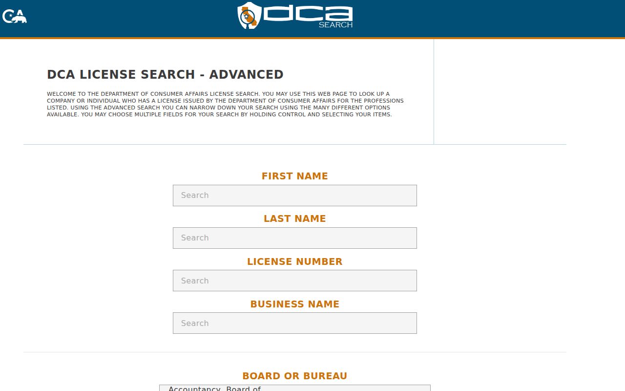 Santa Clara public records professional license search fields